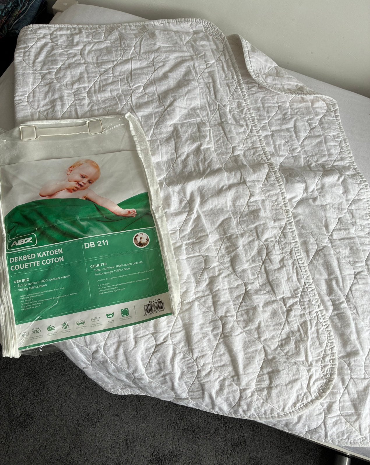 ABZ dekbed peuterbed 100% katoen, Kinderen en Baby's, Kinderkamer | Beddengoed, Ophalen, Jongetje of Meisje, Wit, Deken of Dekbed