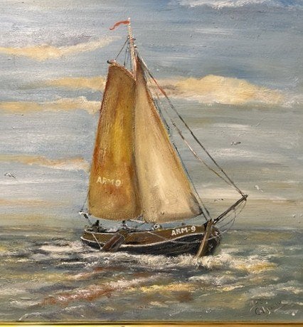 oude visserij op de zeil, Antiek en Kunst, Maritiem / water, Doek, Ophalen of Verzenden, Olieverf