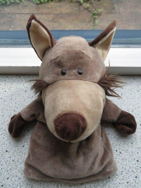 Handpop Stoere Wolf poppenkastpop meet ca 25 cm, Overige typen, Ophalen of Verzenden, Zo goed als nieuw, Met label