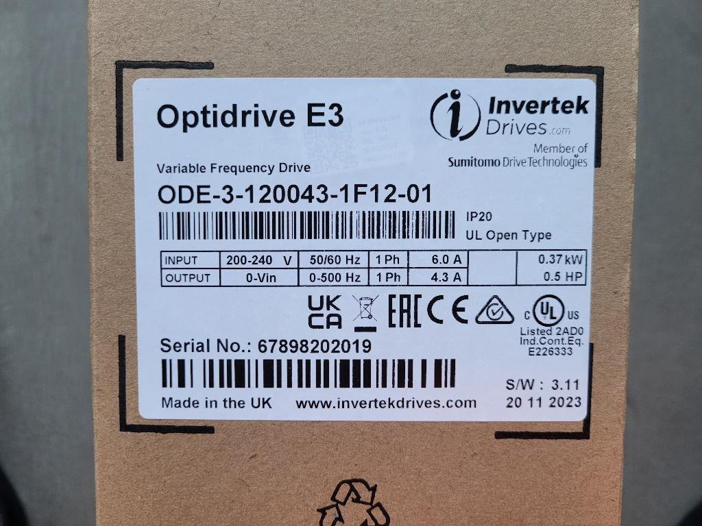 Invertek frequentieregelaar voor 1~230V motoren 0,37kW, Hobby en Vrije tijd, Elektronica-componenten, Info@invertek.nl, Nieuw