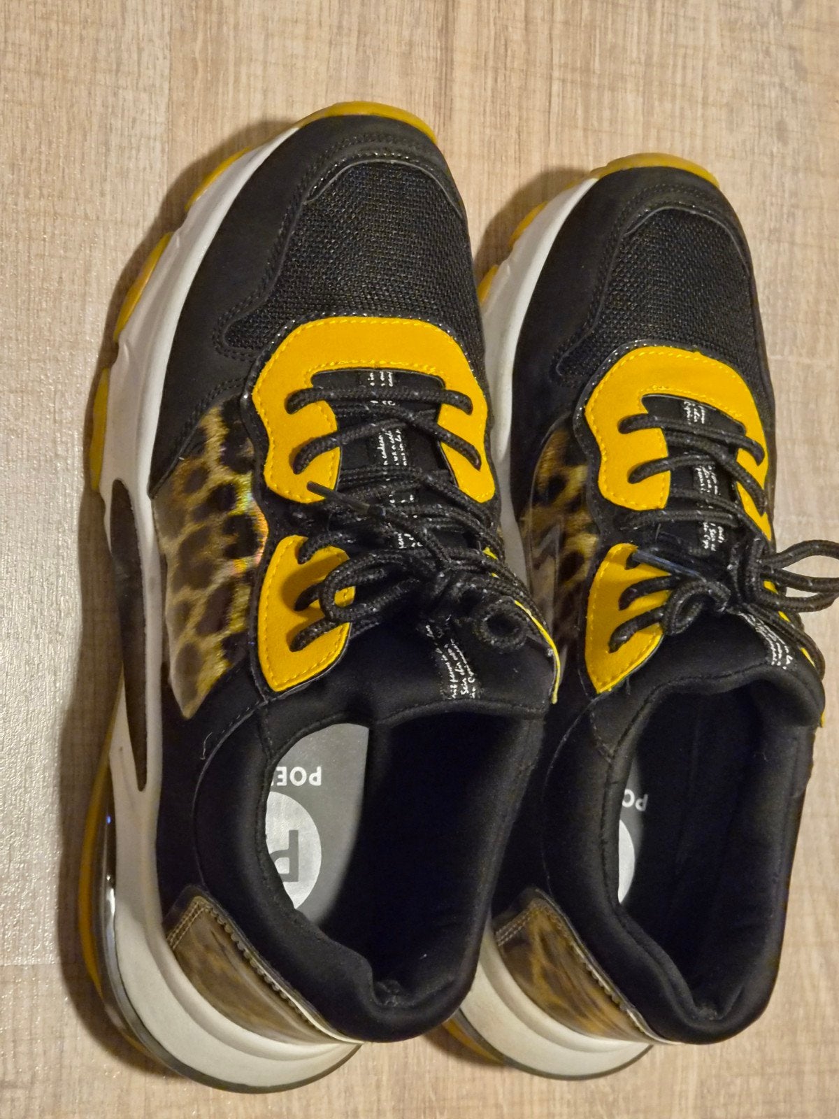 PS Poelman sneakers maat 40 - Zwart met geel en panterprint, Zwart, Nieuw, Ophalen of Verzenden, Sneakers of Gympen