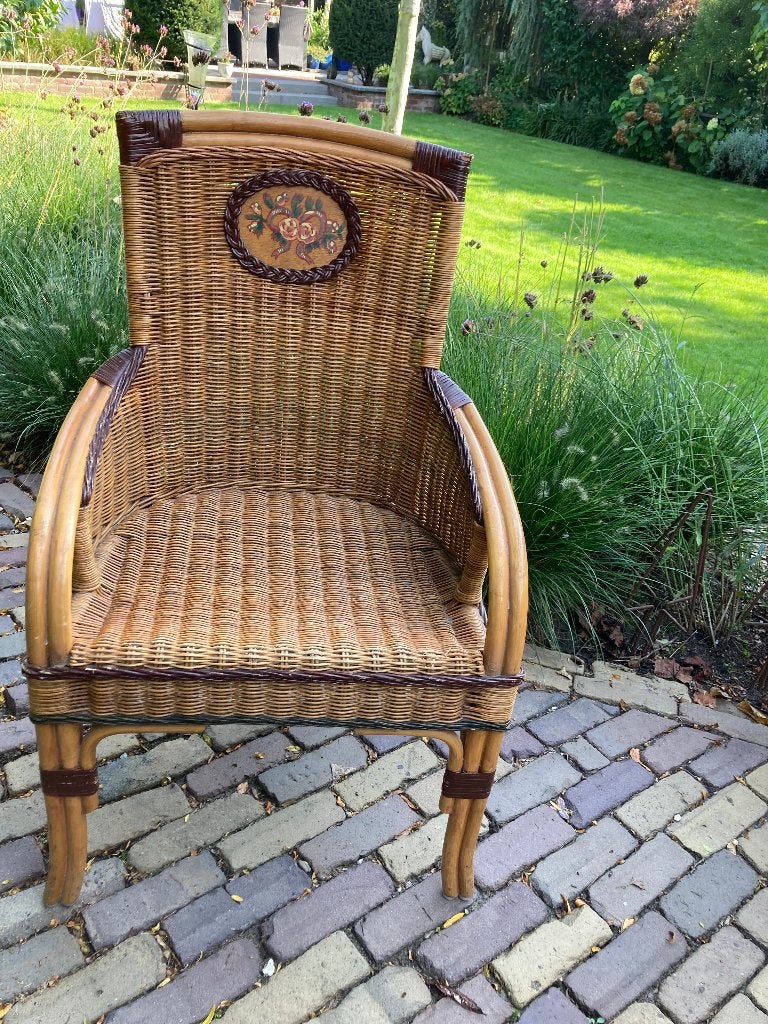 Rotan stoel met bloemmotief, Huis en Inrichting, Ophalen, Gebruikt, Bruin, Riet of Rotan