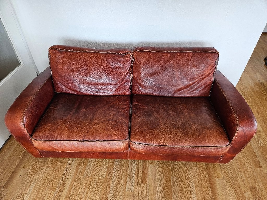 Baxter 2,5-zits vintage leren bank – Italiaans design, Ophalen, Gebruikt, 150 tot 200 cm, Rechte bank