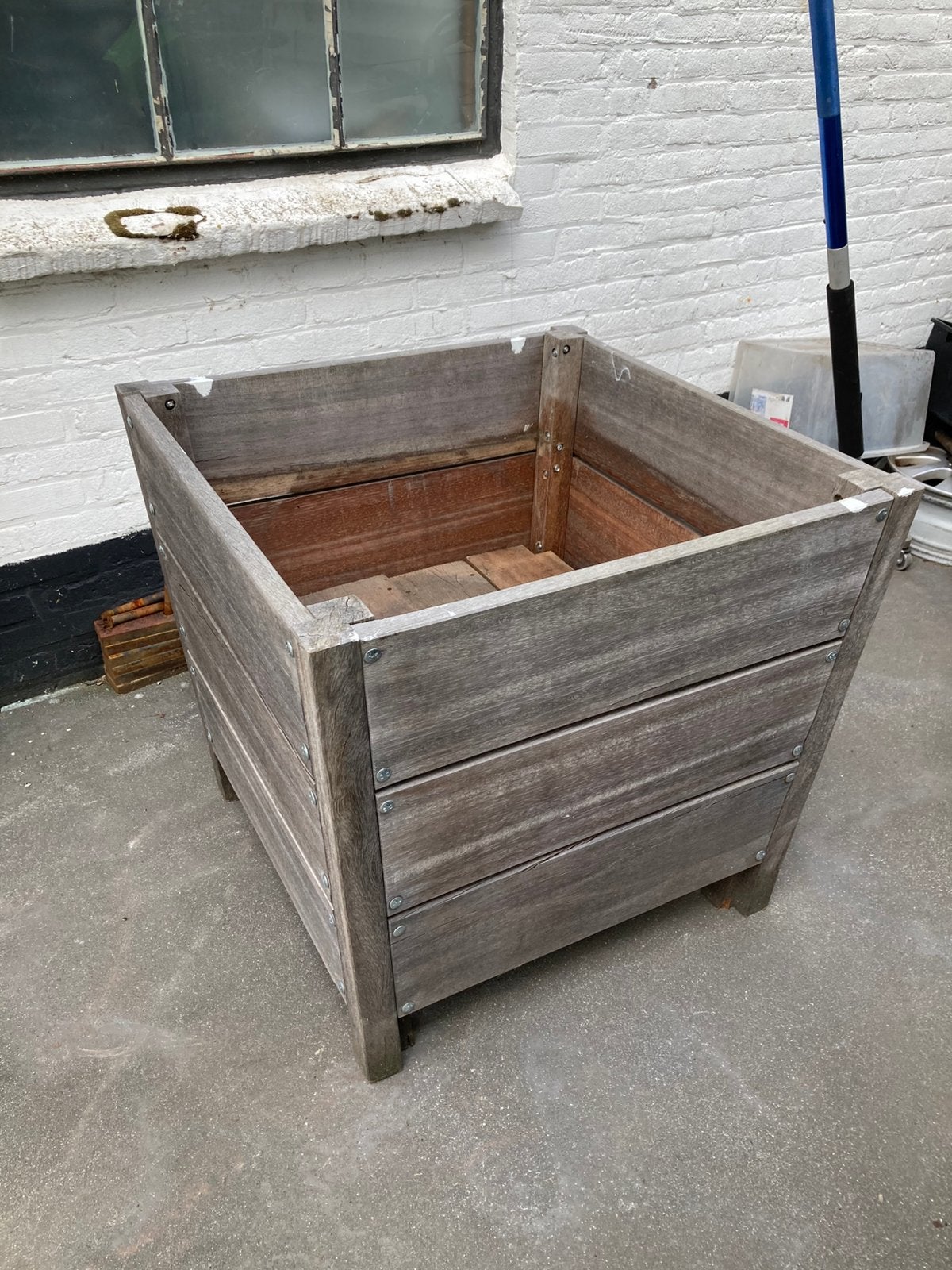 Plantenbak hardhout 74x74x68 cm olijfboom, Ophalen, Gebruikt, Vierkant, Balkon