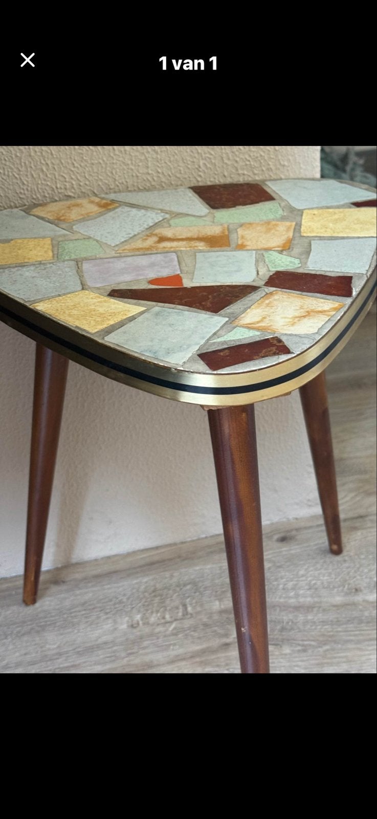 Vintage bijzettafel met mozaïek blad, Ophalen, Minder dan 45 cm, Minder dan 55 cm, Gebruikt