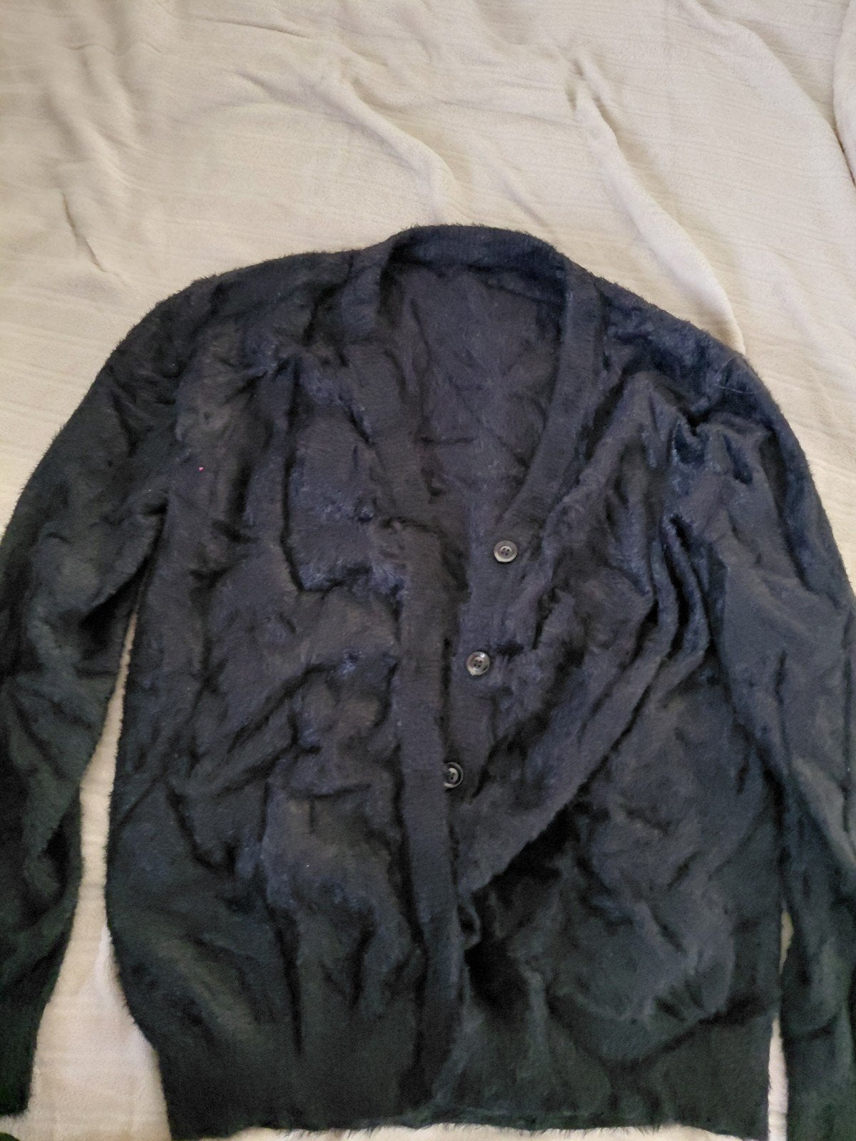 Zwart Fluffy Vest met Knopen, Ophalen, Zo goed als nieuw, Zwart