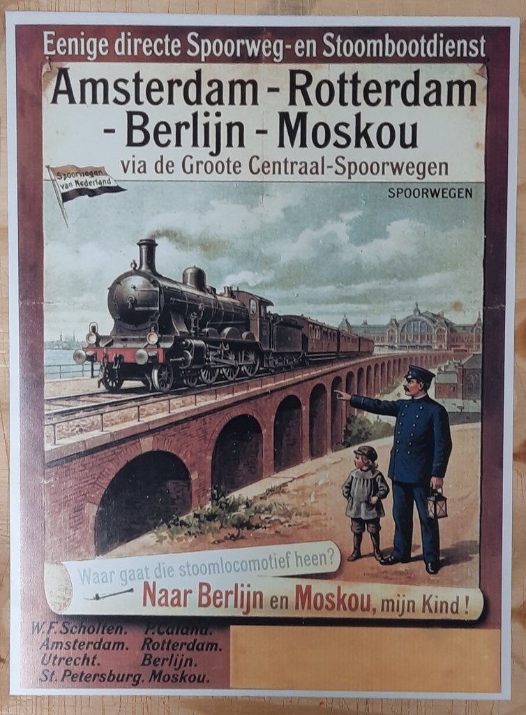 Vintage Spoorwegen Poster Amsterdam-Moskou 30x40cm, Verzenden, A1 t/m A3, Reclame, Rechthoekig Staand