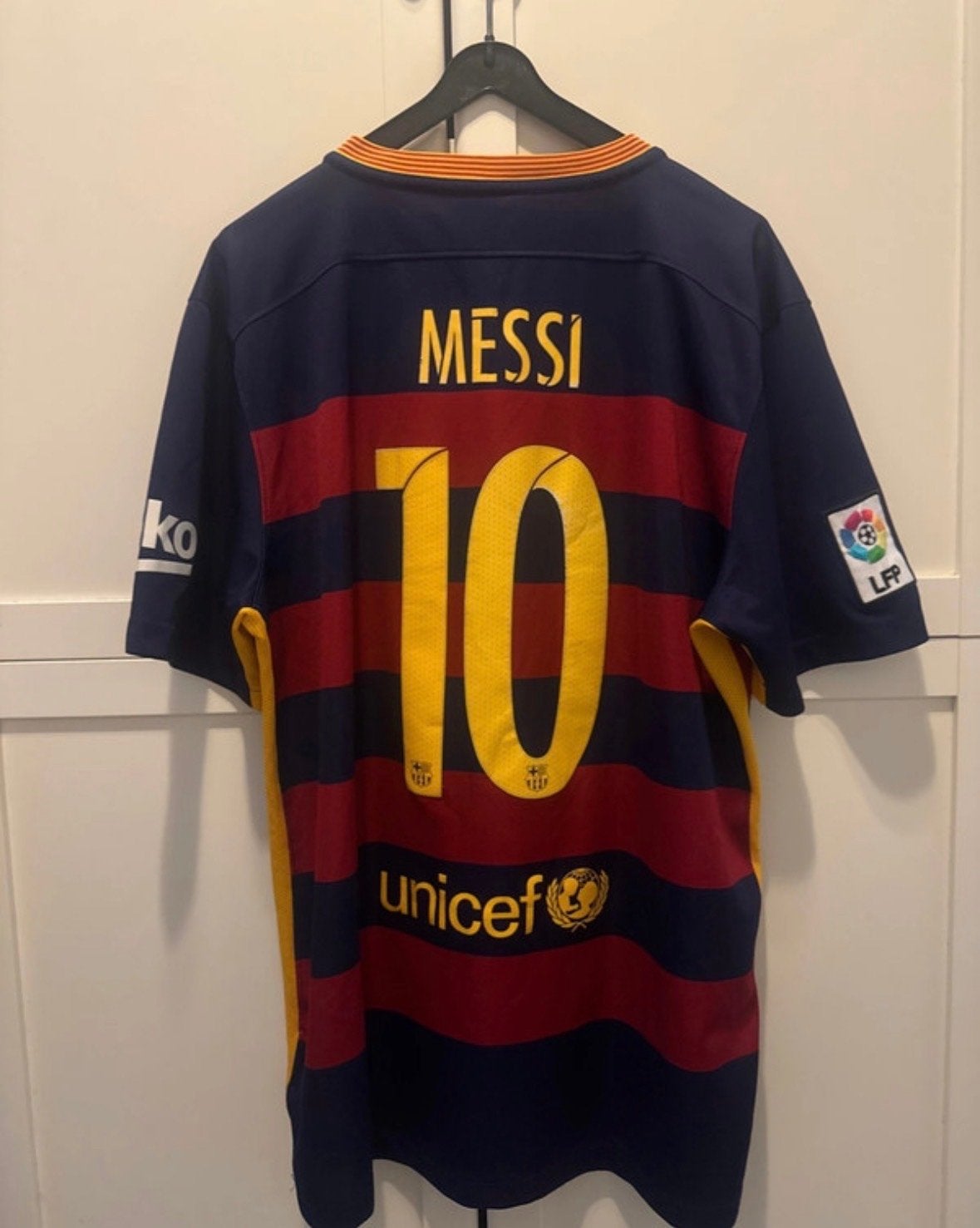 FC Barcelona Thuisshirt 2015/2016 Messi #10 Maat L, Maat L, Ophalen of Verzenden, Gebruikt, Shirt