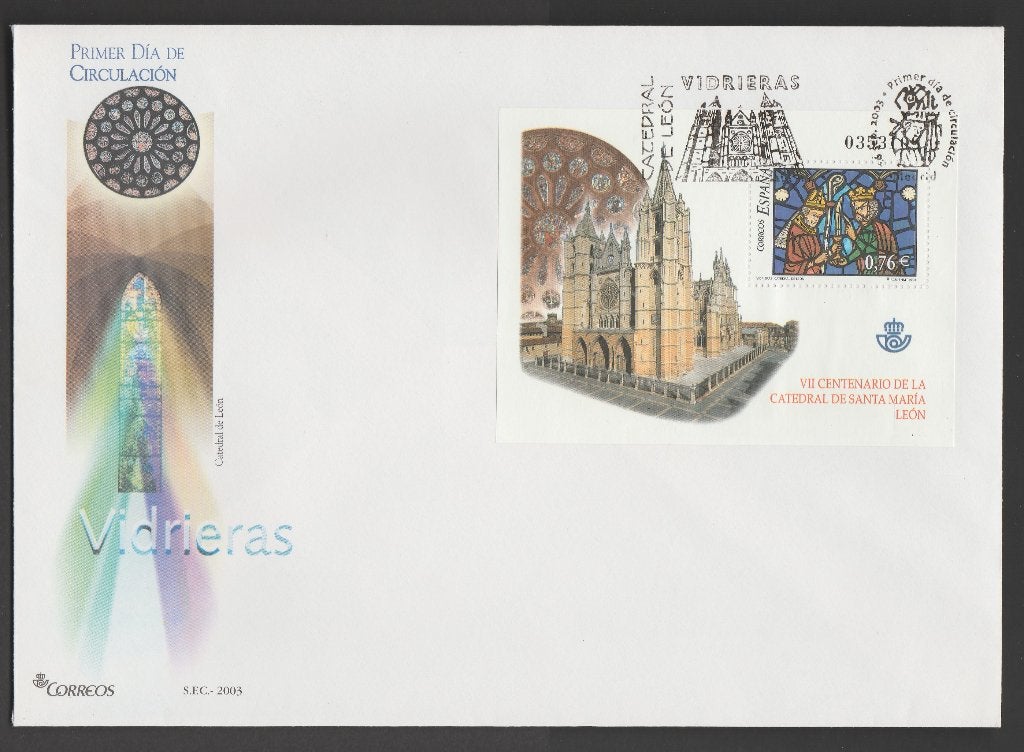 Spanje - FDC Michelnr 3881 - glas-in-lood, kathedraal León, Verzenden, Postfris