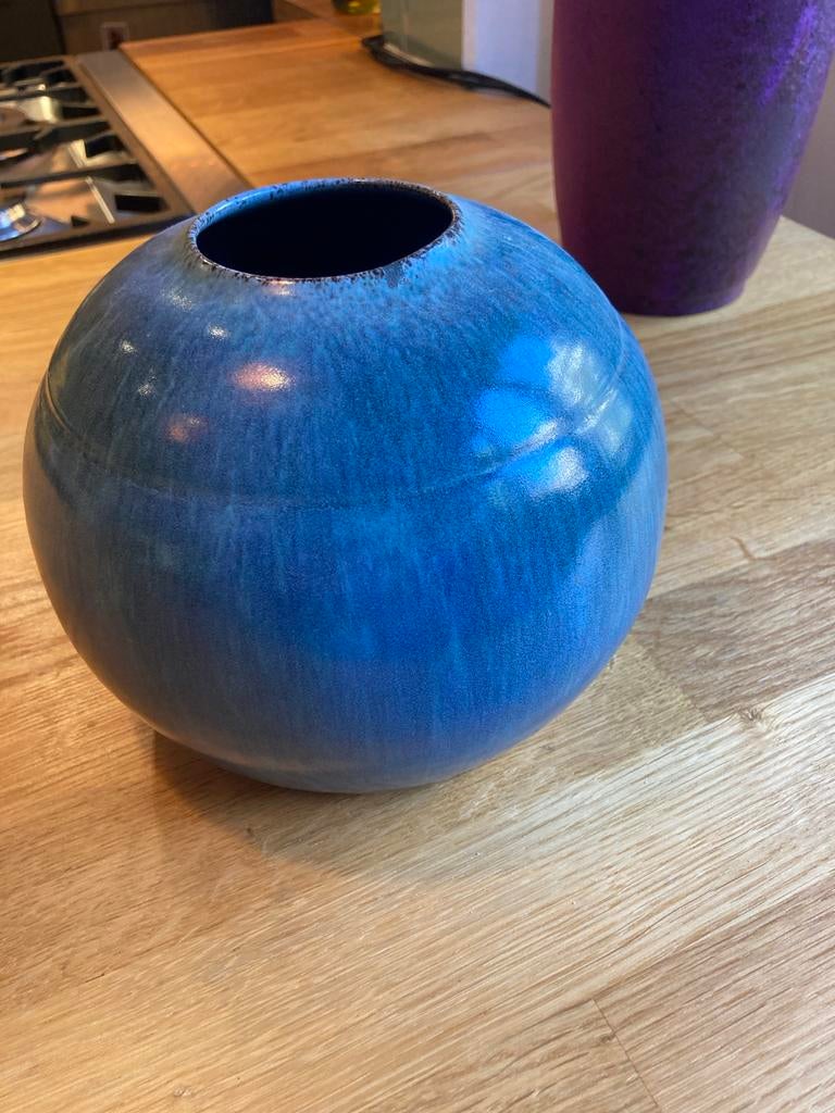 Vintage blauwe vaas van Brouwer’s aardewerk, Ophalen