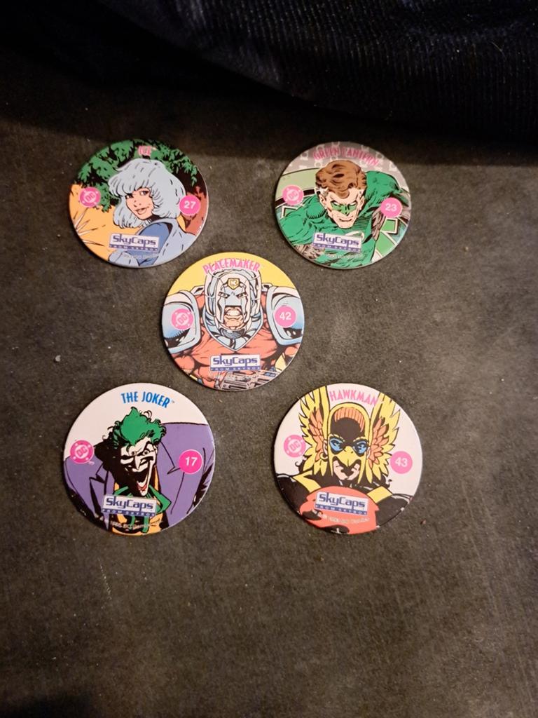 SkyCaps DC Comics Pogs - The Joker, Green Lantern, Peacemake, Ophalen of Verzenden, Gebruikt