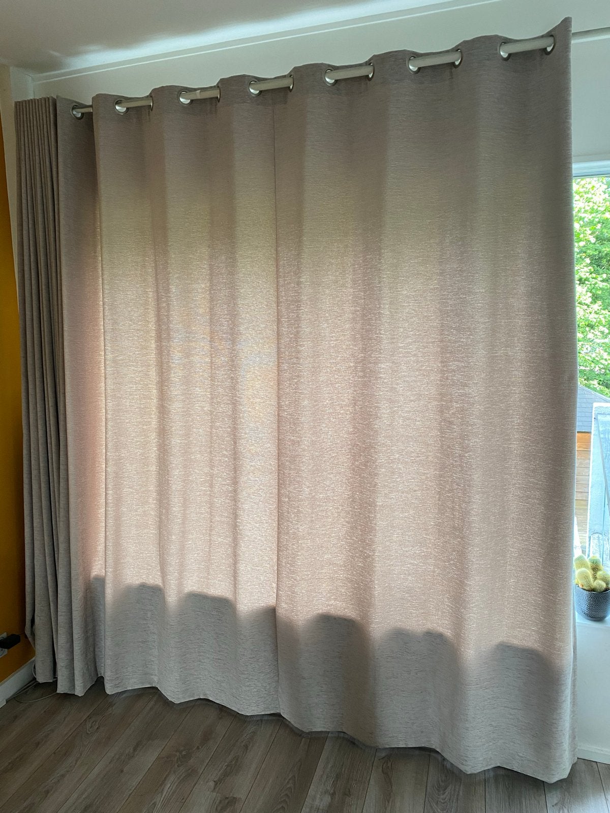 Gordijnen 3 x 2.40m hoog, 3.27 breed - Beige/Crème, Ophalen of Verzenden, Gebruikt, Beige, 200 cm of meer