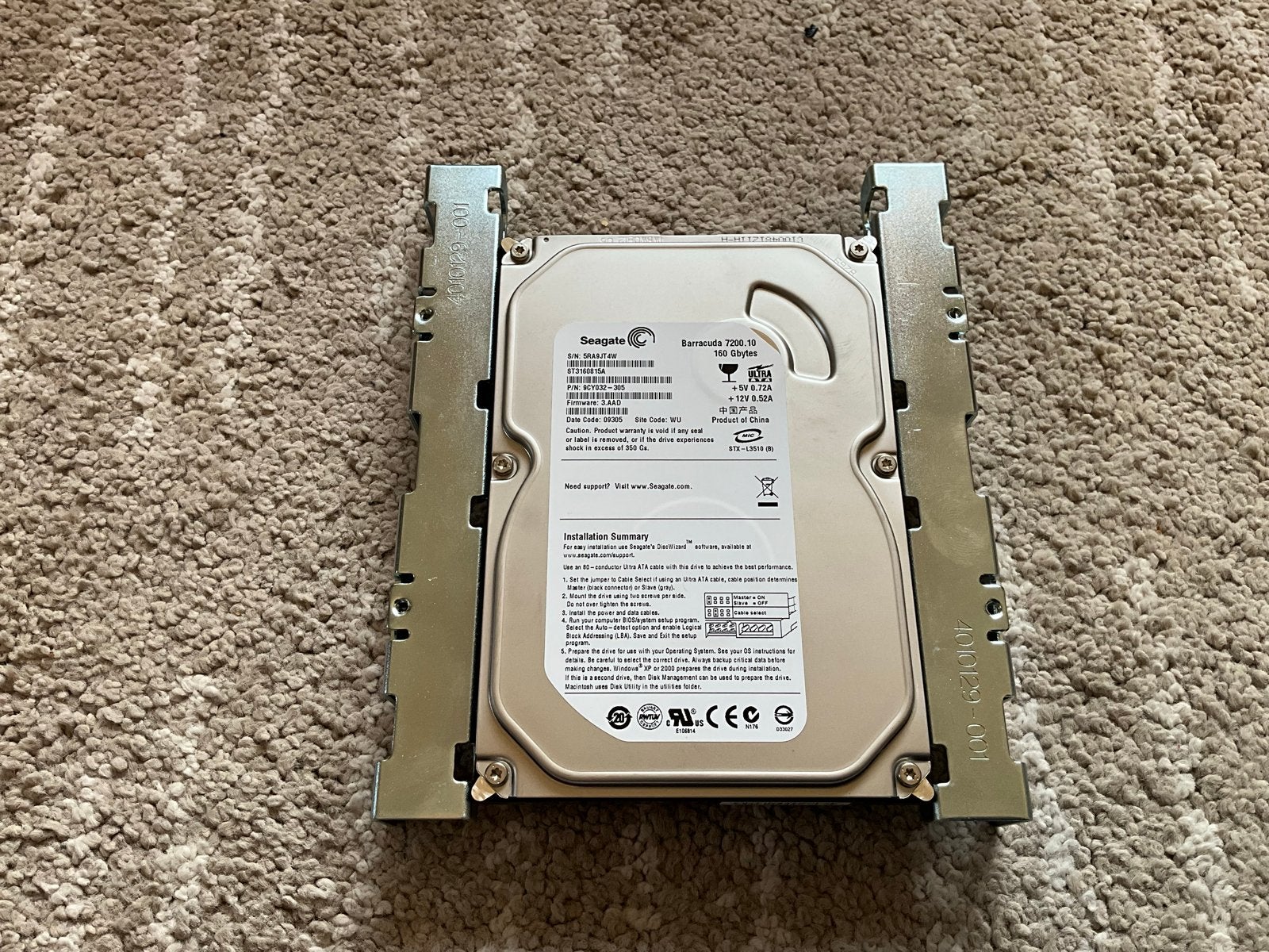 Seagate Barracuda 7200.10 160GB HDD met beugel, Computers en Software, Harde schijven, Intern, Gebruikt, Ophalen of Verzenden