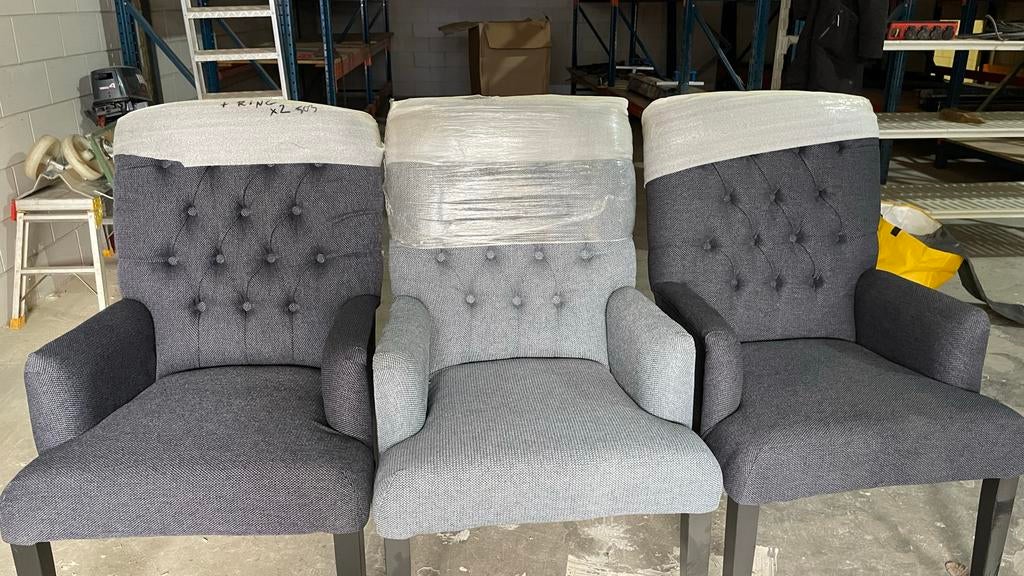 Eetkamerstoelen Riviera Mason stijl met ring, Ophalen, Gebruikt, Drie, Stof