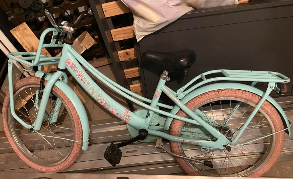 Popal Lola kinderfiets, lichtblauw met roze banden, Ophalen, Gebruikt, 16 tot 20 inch