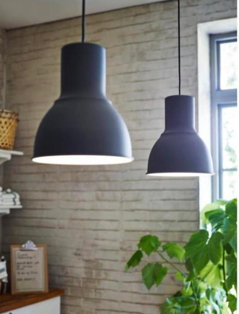 Set van 2 Ikea industriële plafondlampen - donkergrijs, Huis en Inrichting, Lampen | Hanglampen, Ophalen, 50 tot 75 cm, Zo goed als nieuw