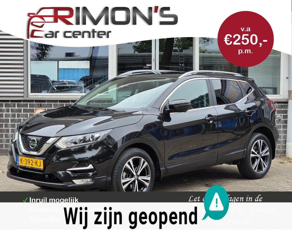 Nissan Qashqai 1.2 Tekna Aut 360 Camera Navi Leder Pano, Auto's, Nissan, Gebruikt, 4 cilinders, Zwart, Bedrijf