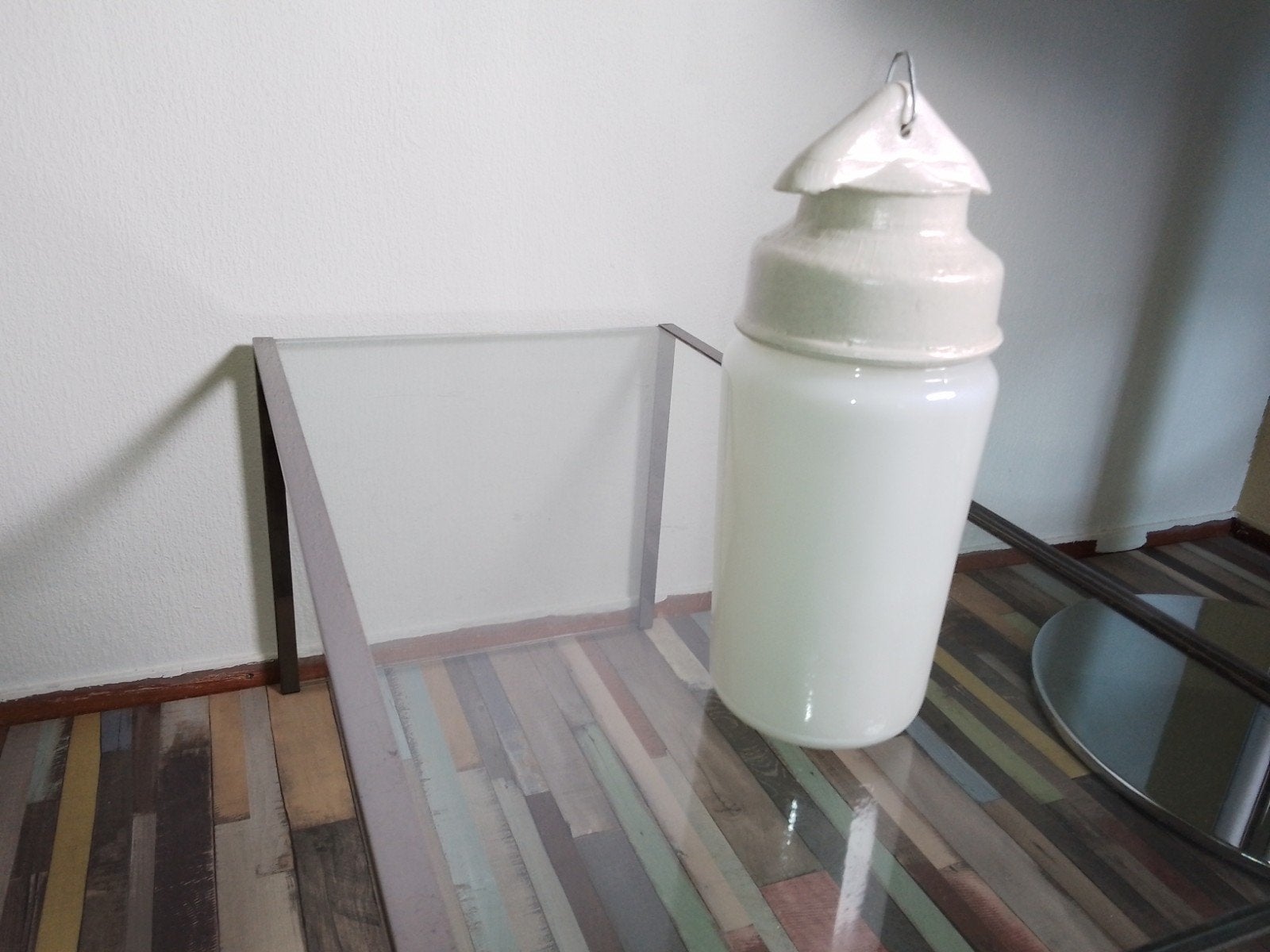 Vintage Melkbus Lamp - Opale Glas, Ophalen of Verzenden