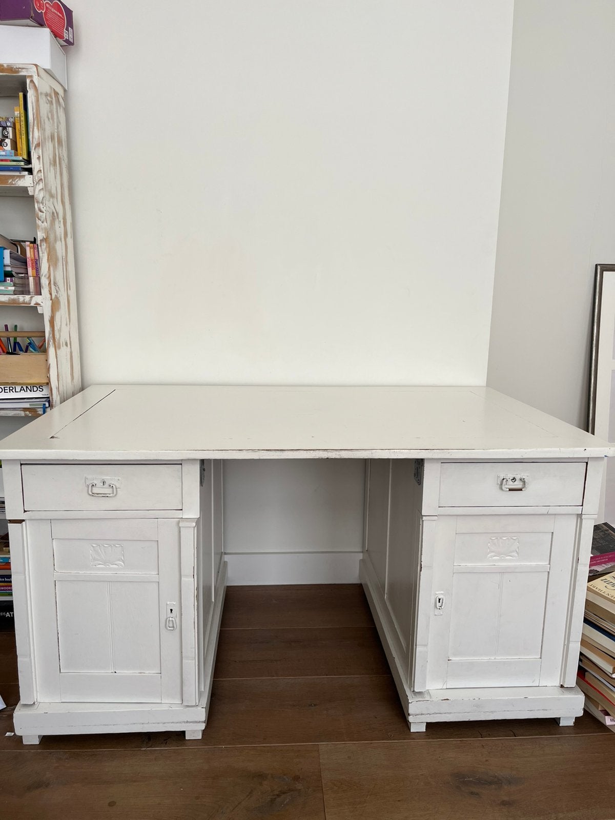 Groot wit bureau, Huis en Inrichting, Bureaus, Ophalen, Gebruikt, Wit
