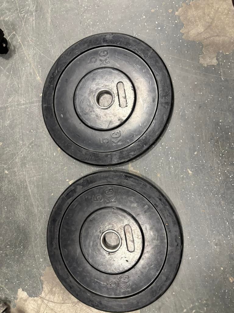 2 x 5 kg Olympische bumperplates olympische halter schijven, Halterschijven, Gebruikt, Bumperplates, 2 x 5 kg