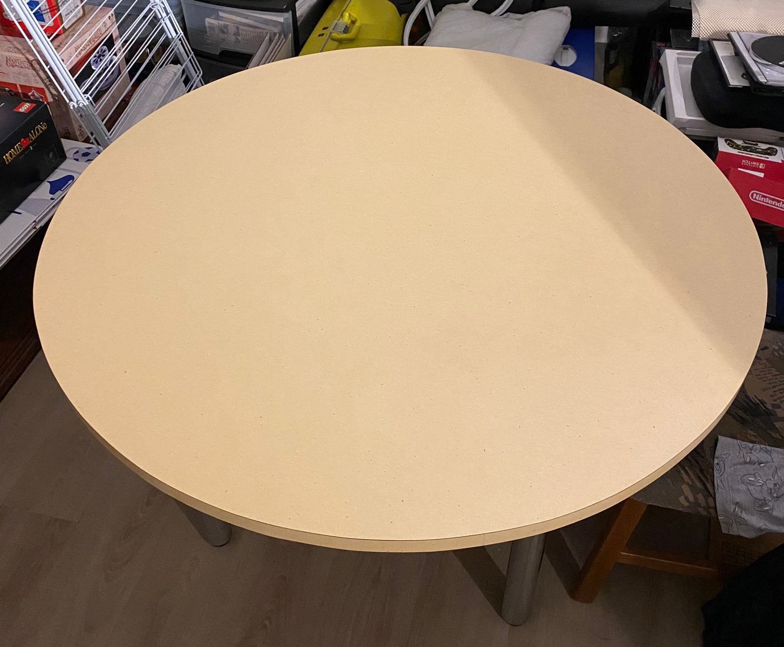 Ronde Formica Tafel - 125cm Doorsnee, Lichtgeel, Ophalen, Kunststof, 100 tot 150 cm, Rond