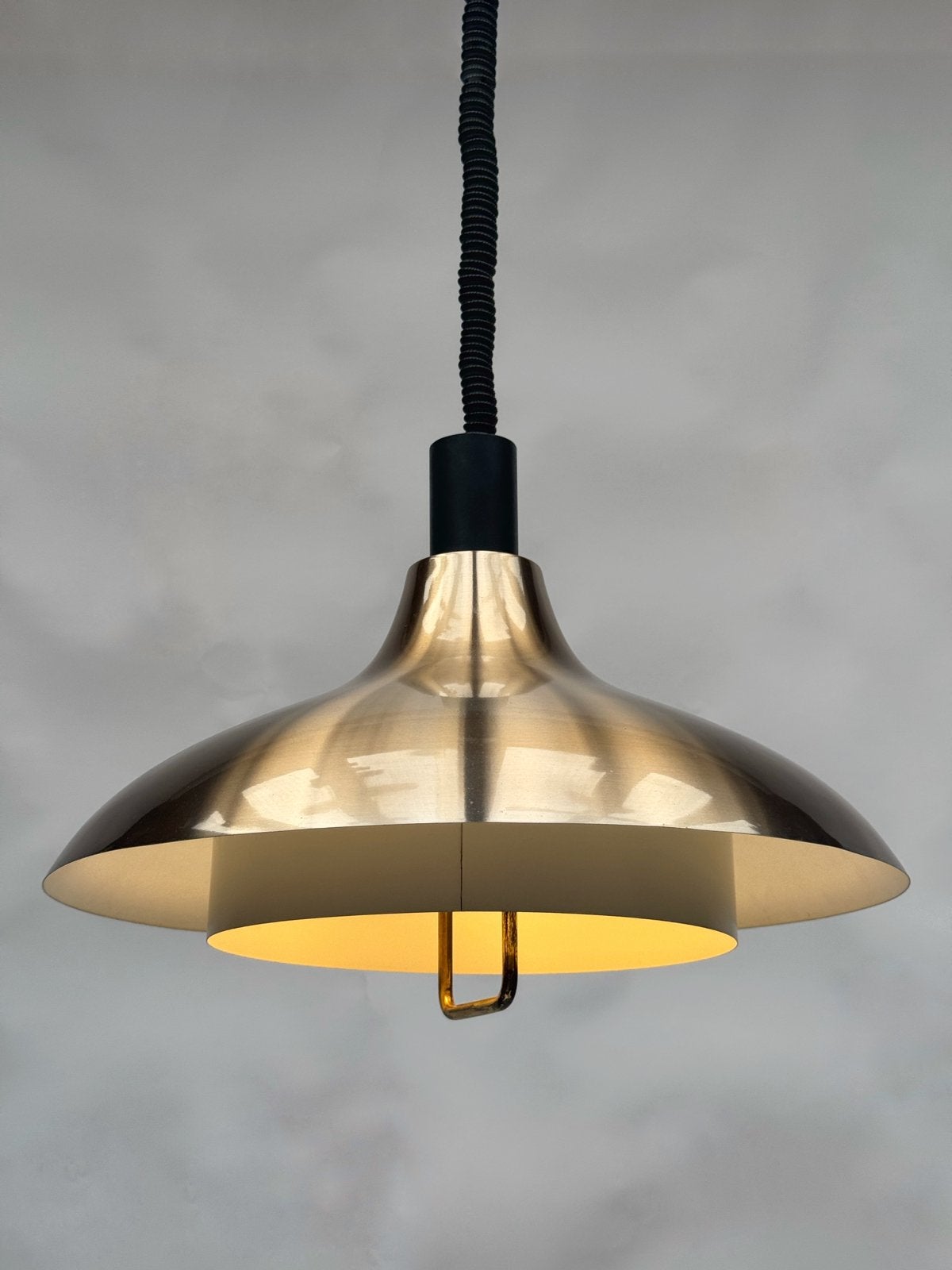 Vintage Dijkstra 1970s Hanglamp, Geborsteld Metaal Schalen, Space Age Mid Century, Zo goed als nieuw, Metaal, E27 (groot)