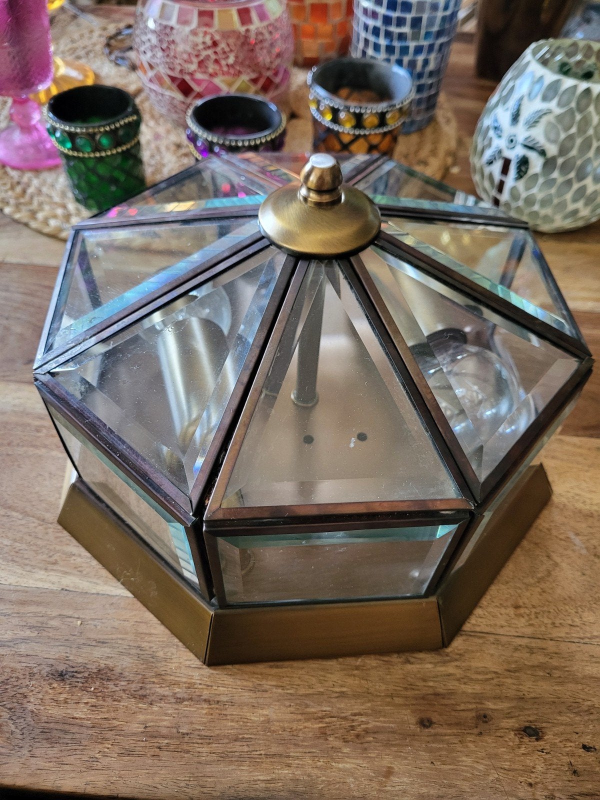 Vintage Steinhauer Plafonnière Messing & Facetgeslepen Glas, Steinhauer, Inclusief lichtbron, Vintage, Ophalen of Verzenden