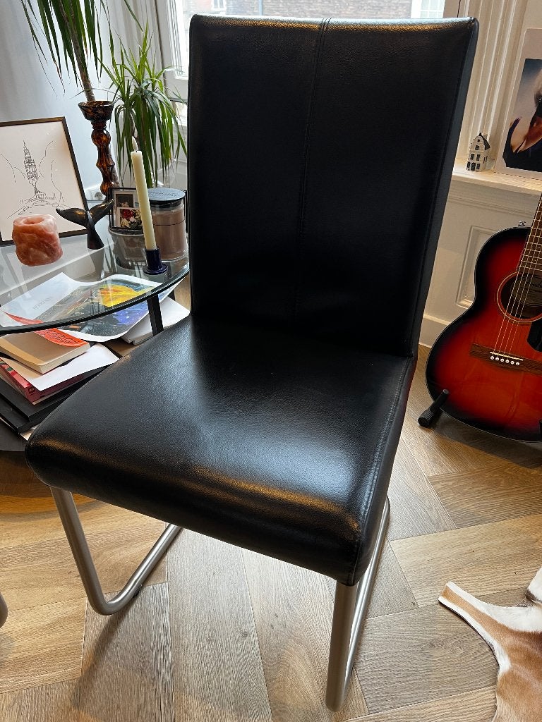 2 Genuine Leather Dining Chairs – Sanders Wonen – Black, Ophalen, Gebruikt, Twee, Zwart