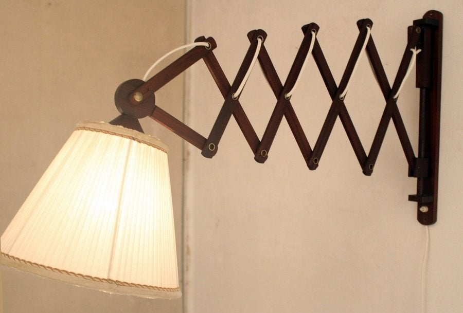 Jaren 50 schaarlamp XXL in teak vintage mid-century design, Huis en Inrichting, Gebruikt, -, -, Ophalen of Verzenden