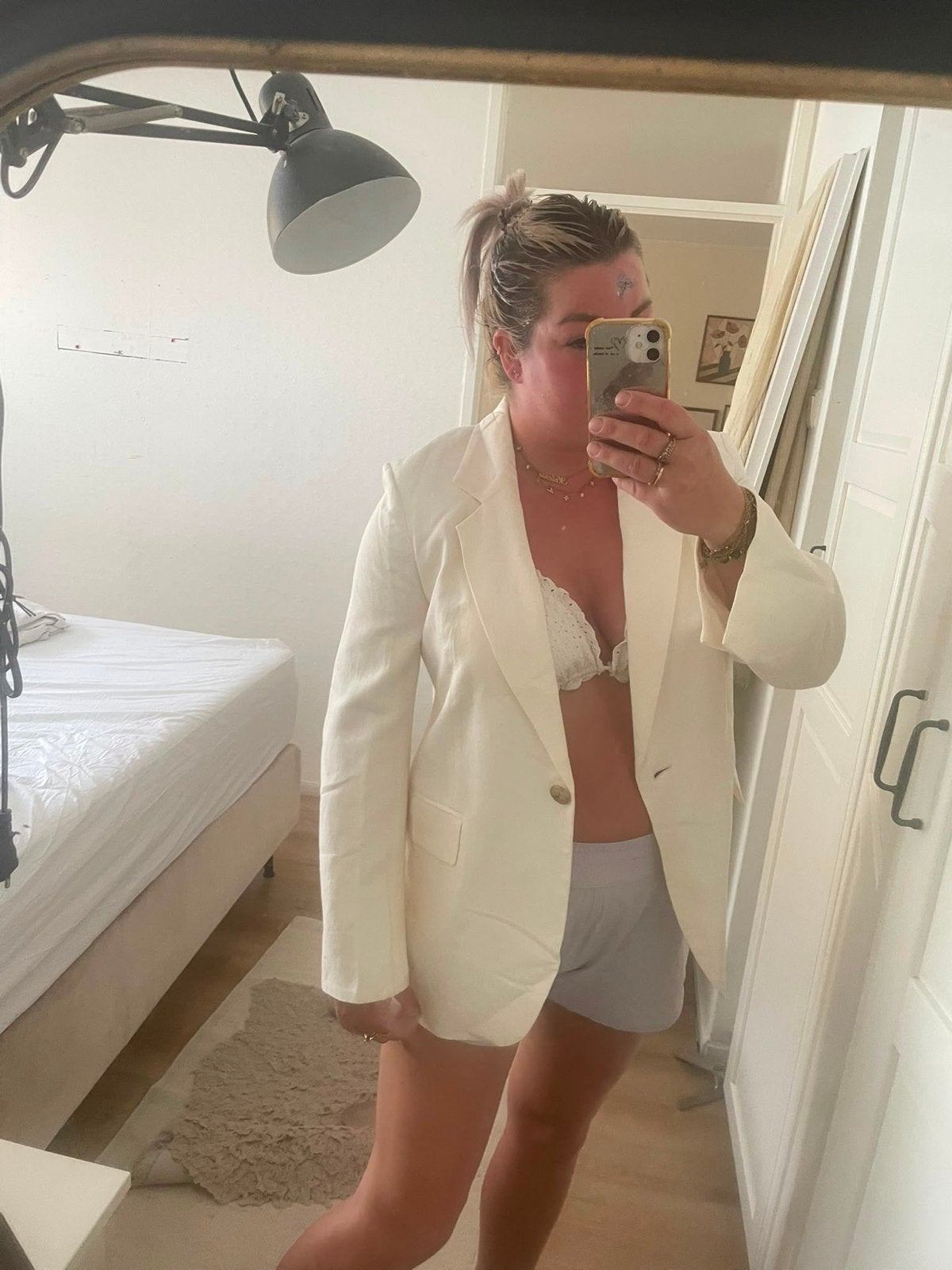 Wit crème H&M colbert blazer lang model, Maat 38/40 (M), Wit, Ophalen of Verzenden, Jasje