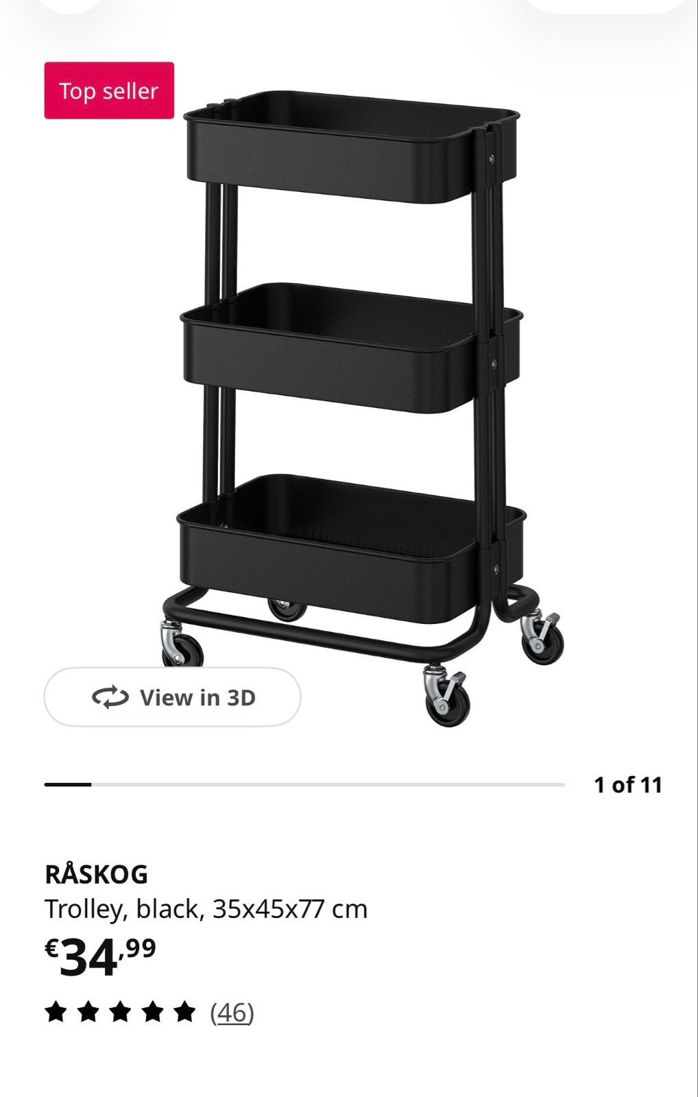IKEA RÅSKOG Trolley Zwart - 35x45x77 cm, Ophalen of Verzenden, Gebruikt