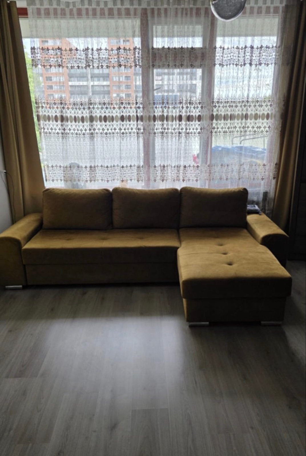 Comfortabele hoekbank met slaapfunctie en opbergruimte, Ophalen, 250 tot 300 cm, Gebruikt, 125 tot 150 cm