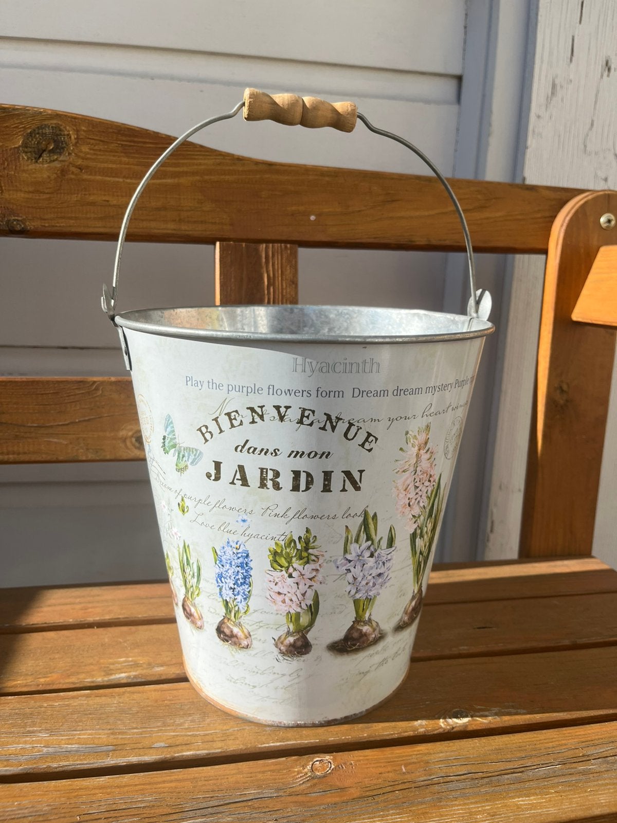 Metalen emmer met handvat bloempot bloembollen zink, Tuin en Terras, Bloempotten, Ophalen of Verzenden