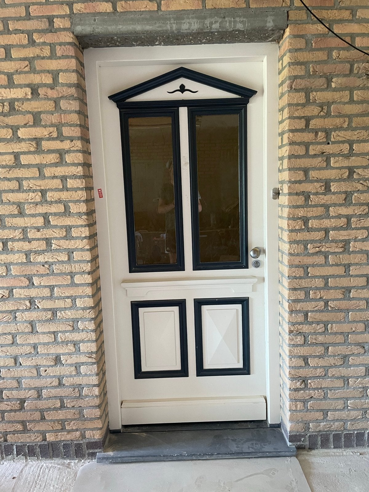 Houten voordeur 220x100cm met hardstenen dorpel, Deurkozijn, Zo goed als nieuw, 150 tot 225 cm, Inclusief glas