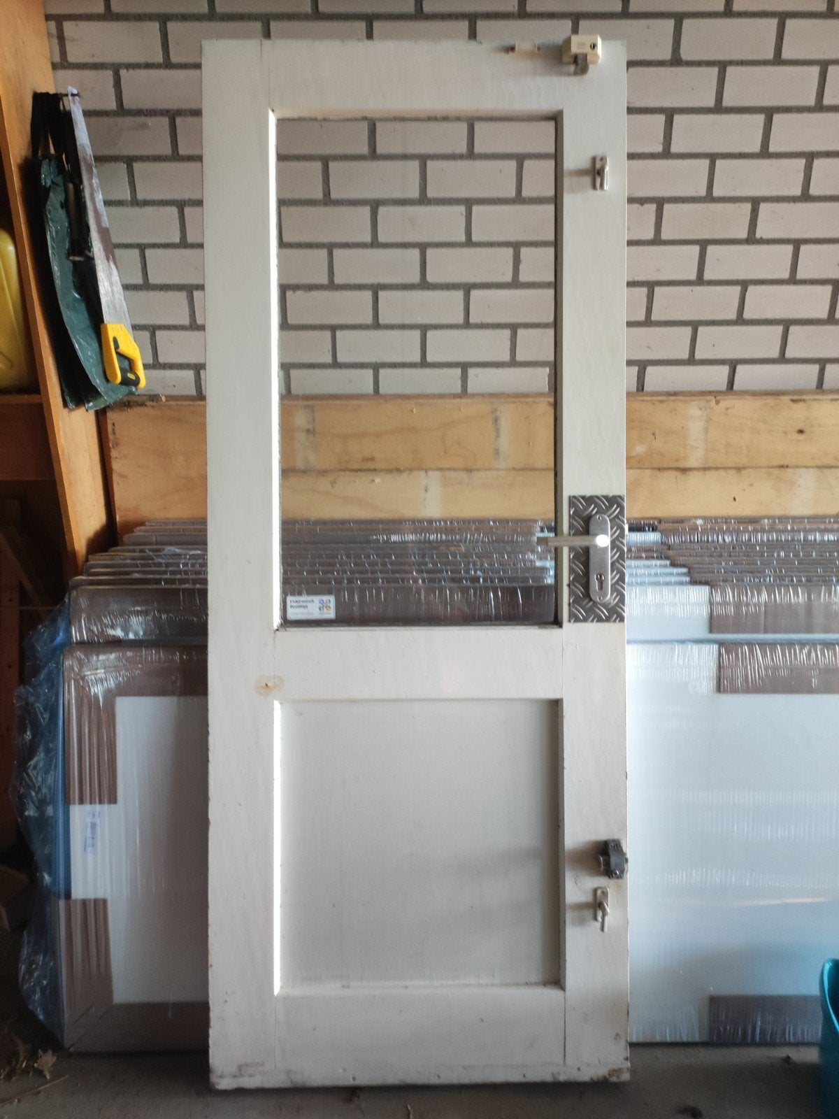 Hardhouten buitendeur met glas en slot, Doe-het-zelf en Verbouw, Ophalen, Gebruikt, 80 tot 100 cm, Binnendeur