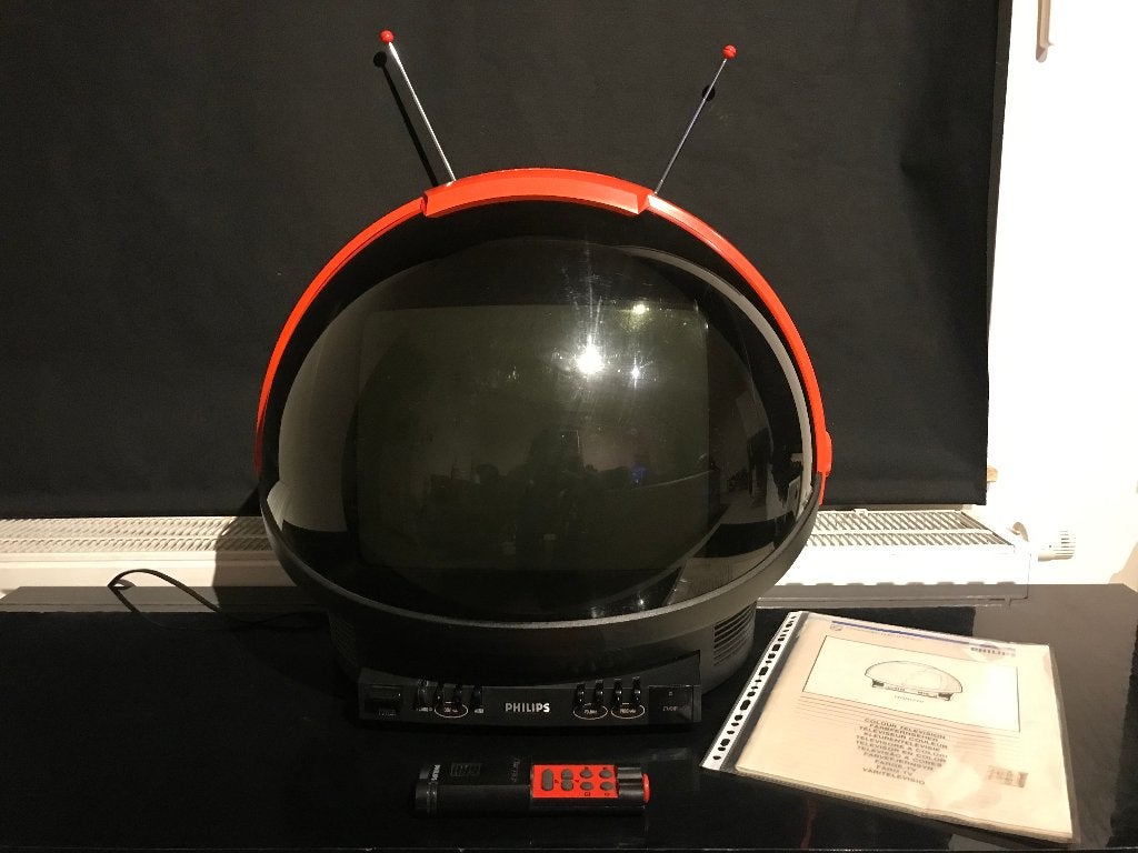 Vintage Space Age Philips Discoverer TV w/ Remote&Manual, Ophalen of Verzenden