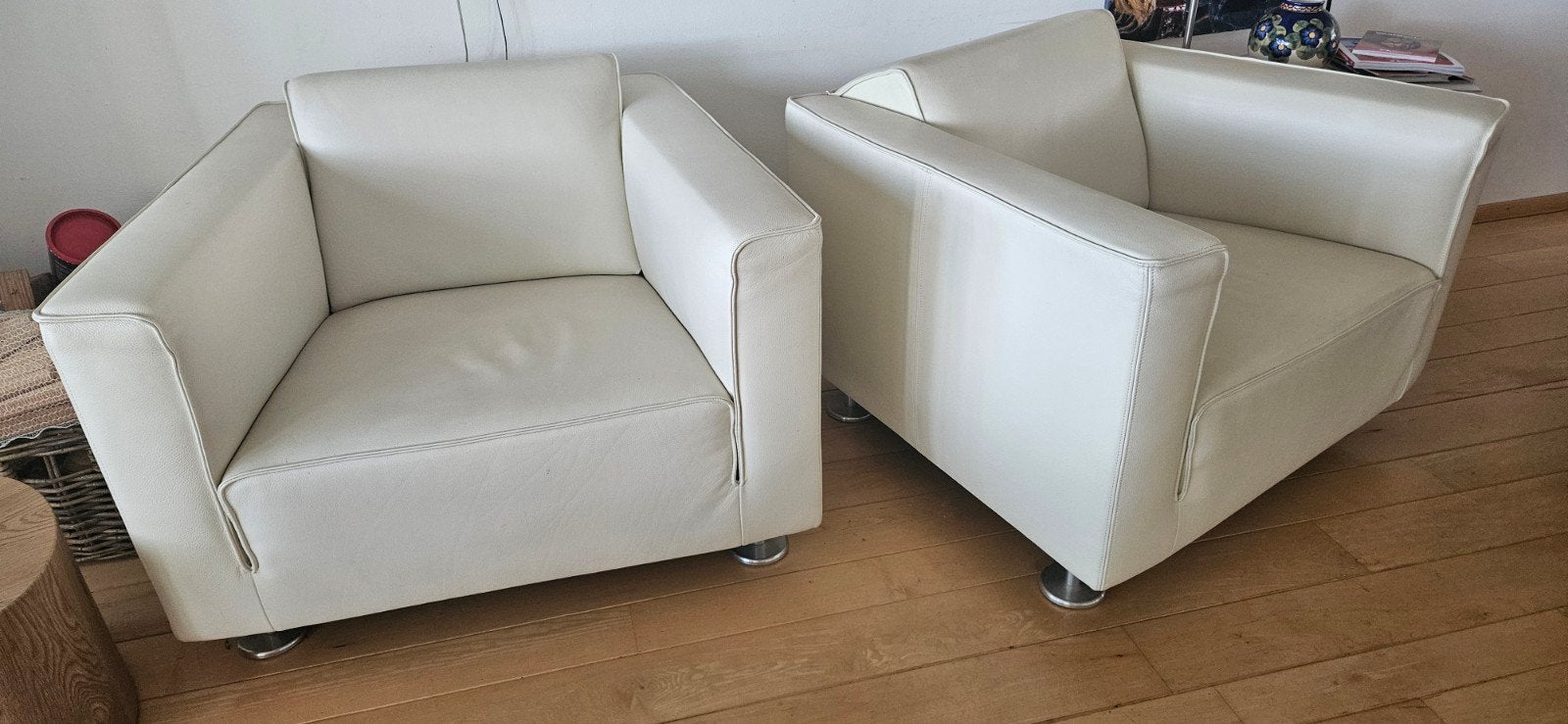 Gelderland lederen design fauteuils - Off white, Ophalen, Design, Zo goed als nieuw, 75 tot 100 cm