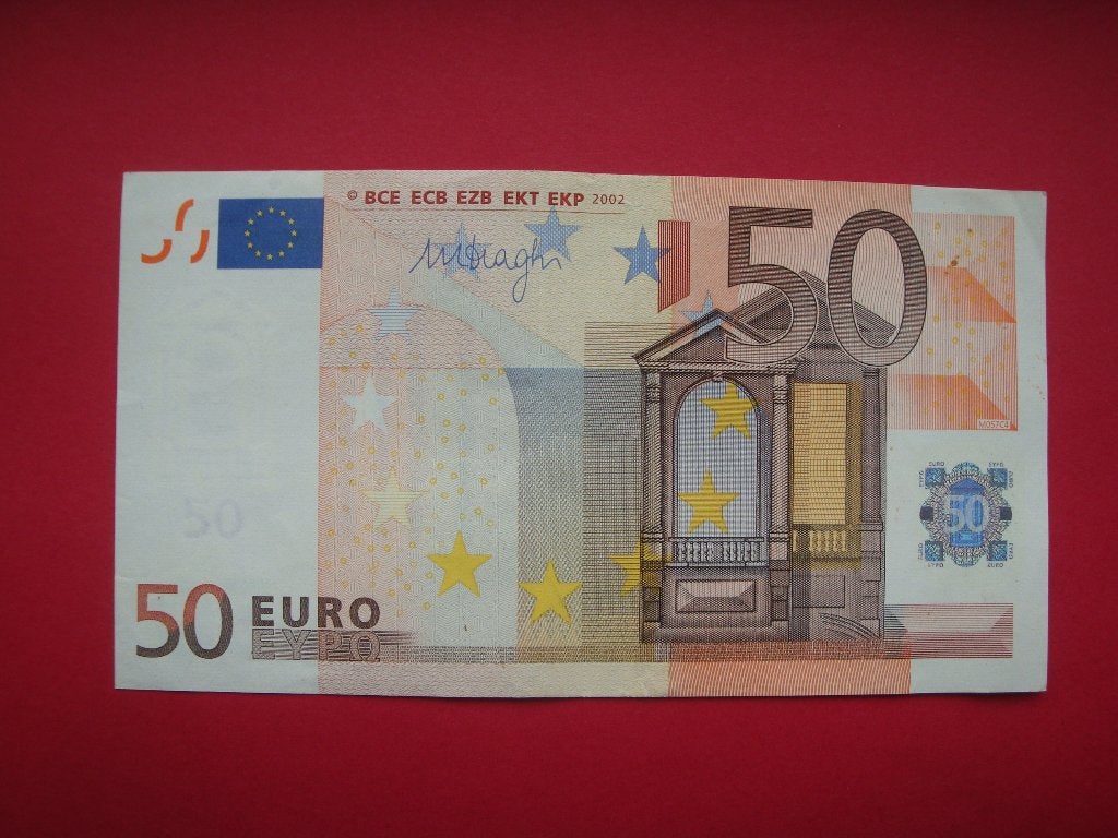 Kavel bankbiljet Spanje Draghi 50 Euro 2002., Postzegels en Munten, Verzenden, Spanje, 50 euro, Los biljet