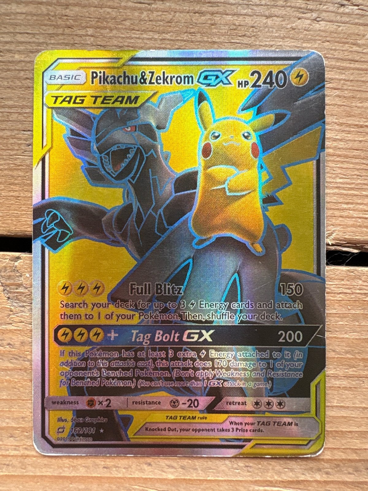 Pikachu & Zekrom GX Tag Team Pokémon Kaart (Foil), Hobby en Vrije tijd, Ophalen of Verzenden, Zo goed als nieuw, Losse kaart, Foil