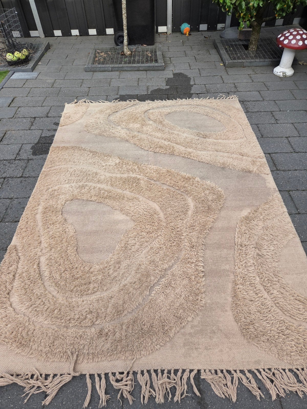 Vintage wollen vloerkleed met abstract patroon, Huis en Inrichting, Ophalen, Gebruikt, 150 tot 200 cm, 200 cm of meer