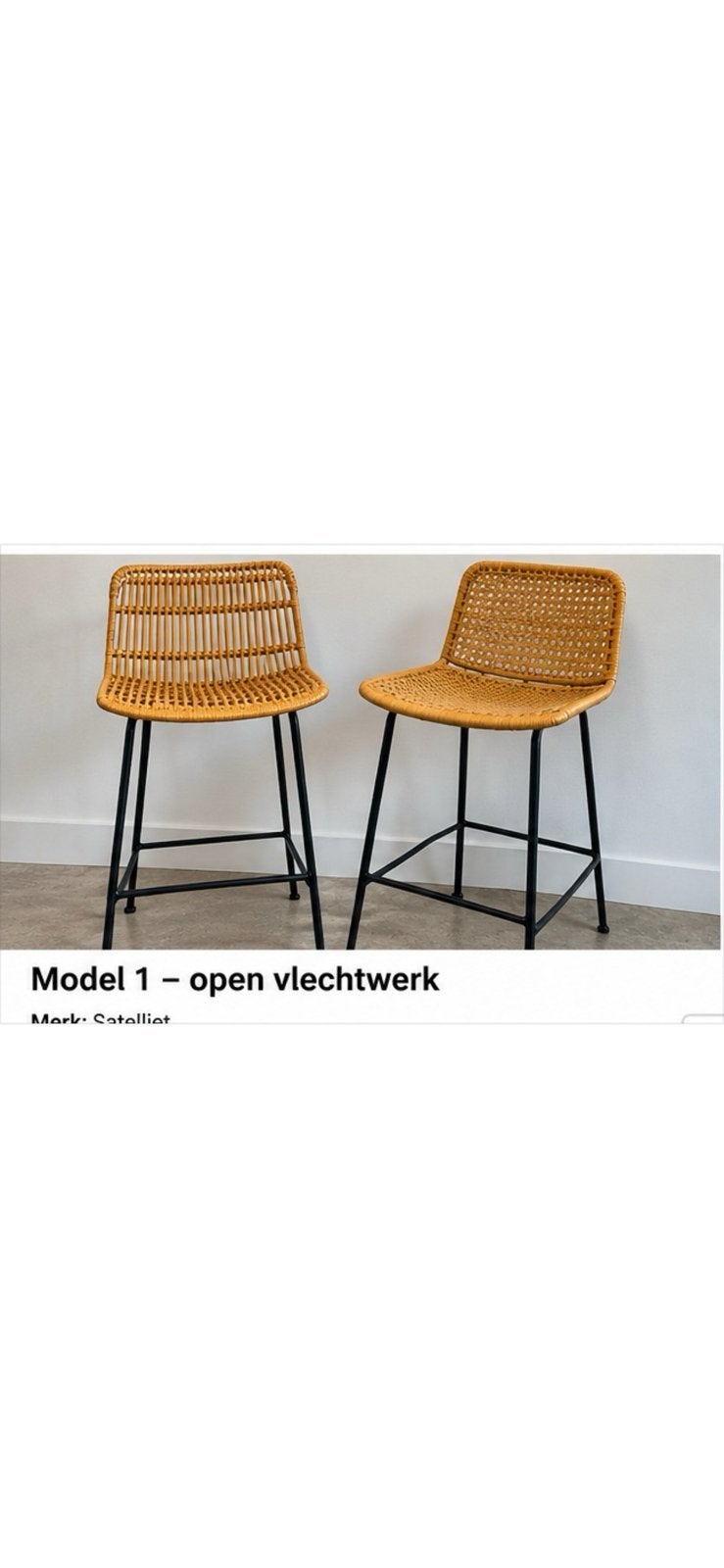 2 Satelliet design barkrukken – rotanlook, Huis en Inrichting, Ophalen, Gebruikt, Met voetsteun, 60 tot 90 cm
