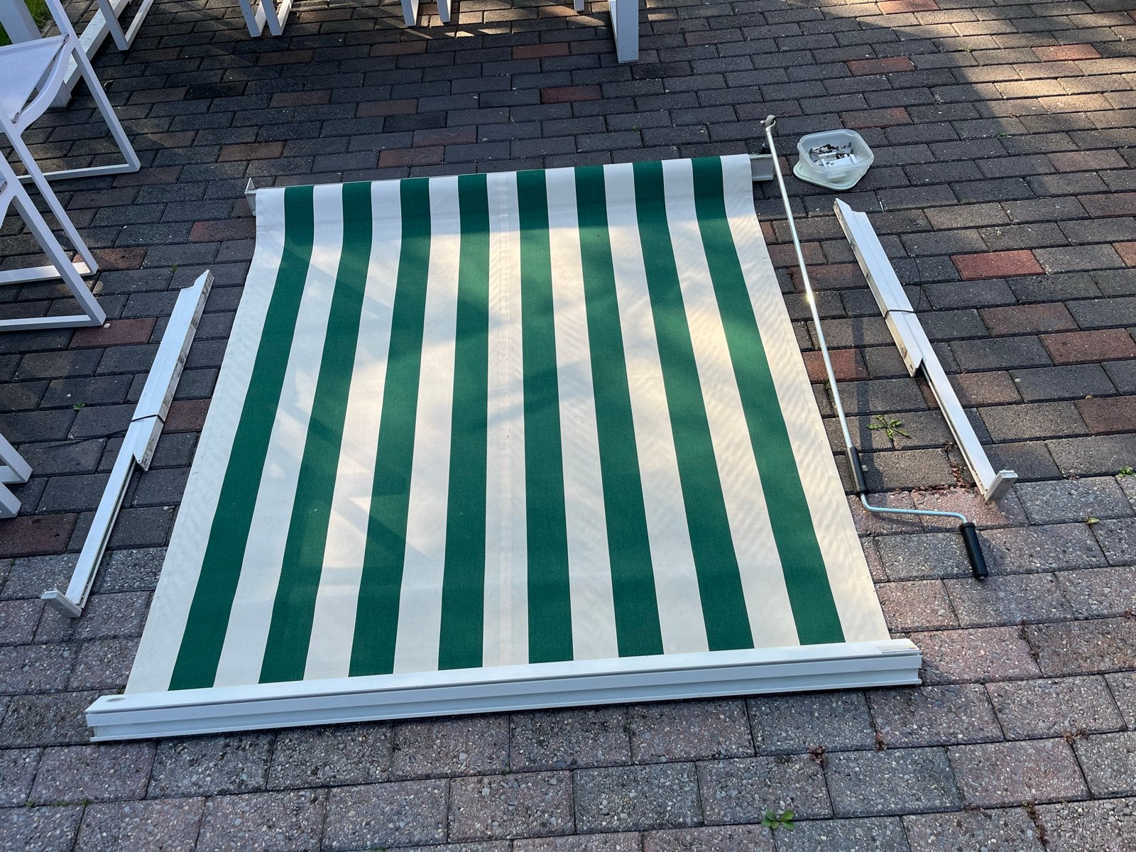 Uitvalscherm zonnescherm groen/wit gestreept, Ophalen, Gebruikt, Minder dan 250 cm, Uitvalscherm