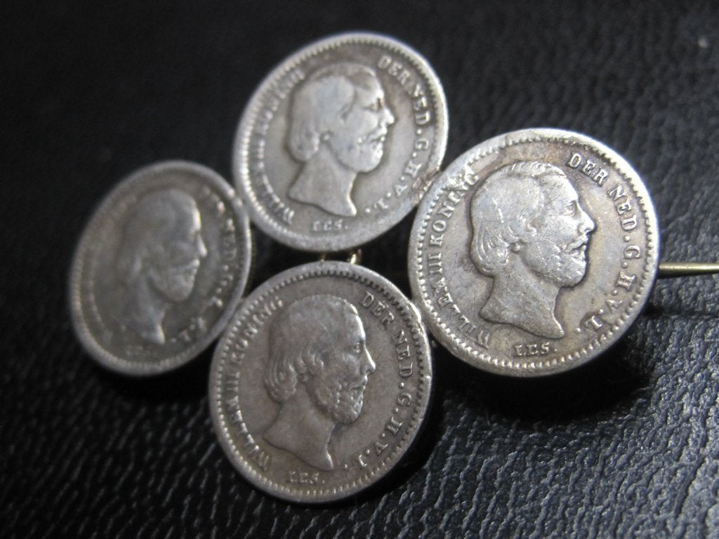5 cent 1850 en 1868 4 stuk Willem III broch 1868 zeldzaam, Ophalen, Koning Willem III, Setje, Zilver