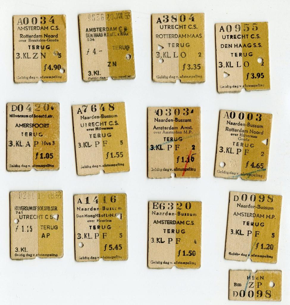 oude treinkaartjes 1952-1953, Ophalen of Verzenden, Gebruikt, Trein, Overige typen