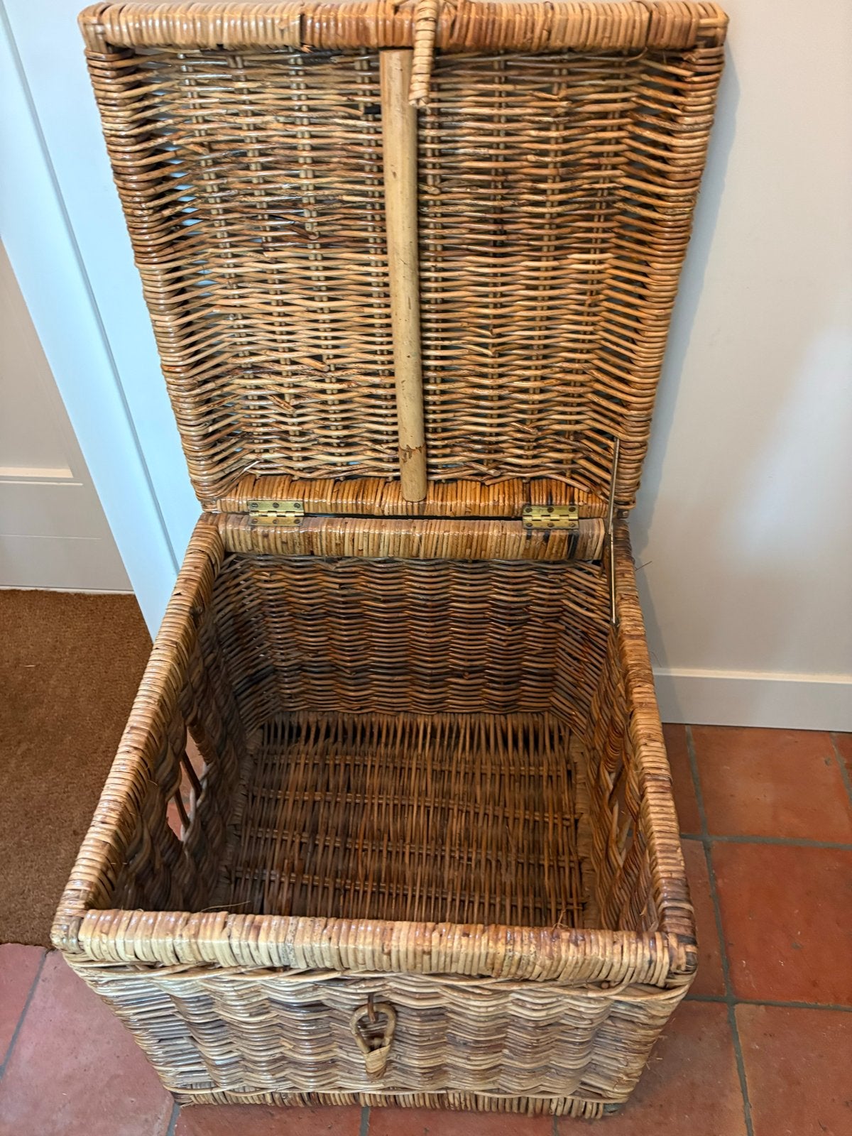 Vintage rieten opbergkist met deksel, Ophalen, Overige materialen, Minder dan 50 cm, Gebruikt