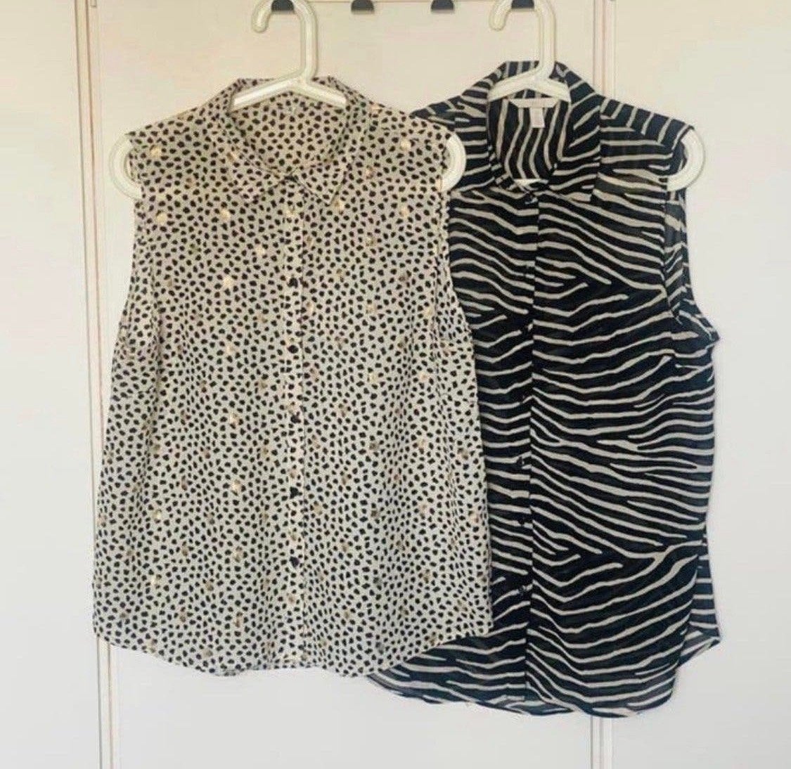2 blousjes: Zebraprint (M) & Stippen (XL), Kleding | Dames, Ophalen of Verzenden, Gedragen, Maat 42/44 (L), Zwart