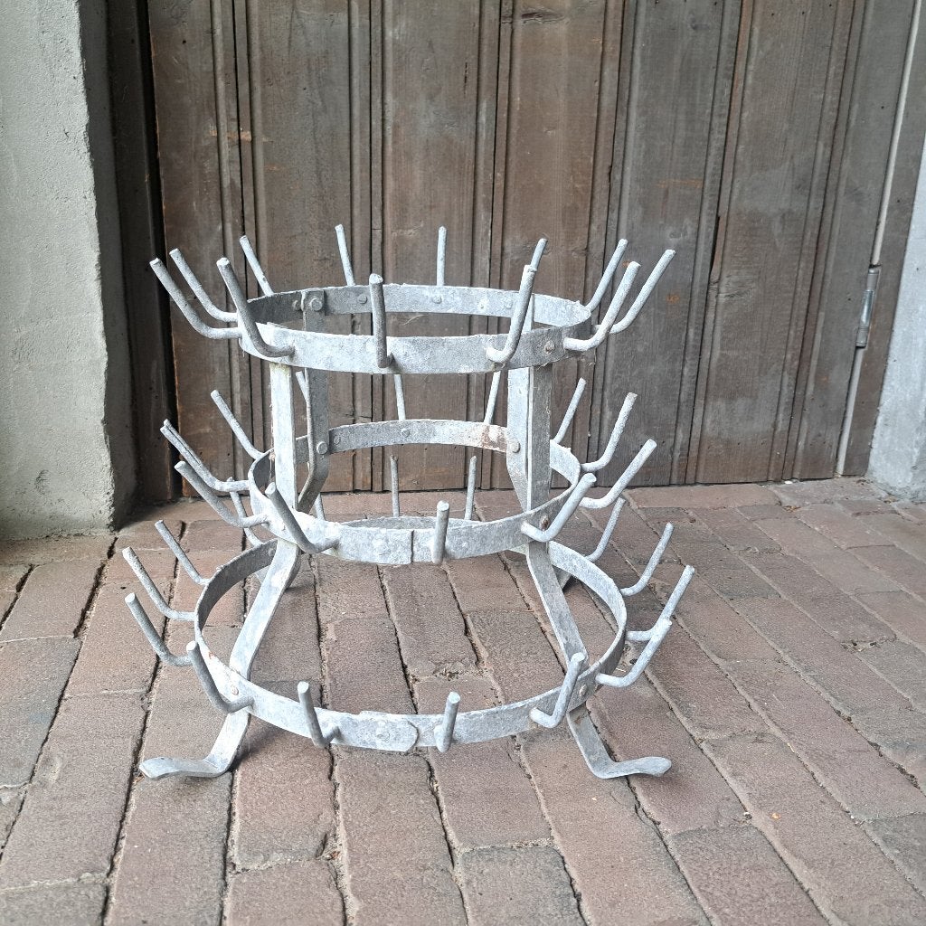 Zinken flessenrek oud brocante Frans rek *Etage3*, Gebruikt, ., Ophalen of Verzenden, .