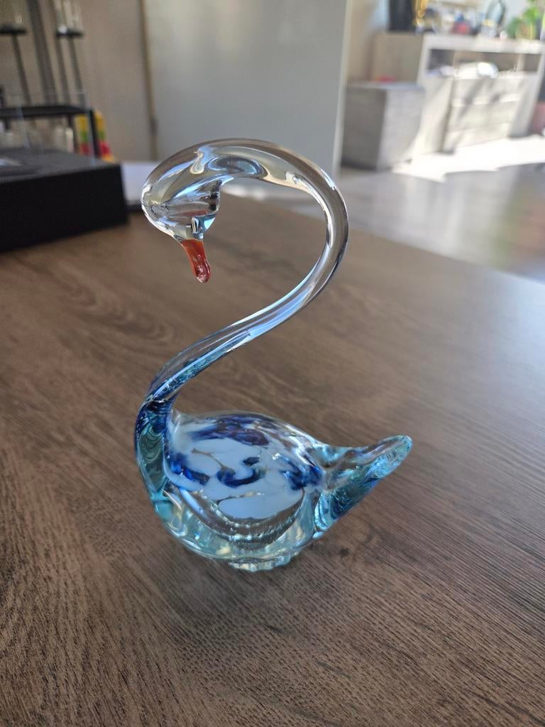 Glazen zwaan met blauwe accenten, Ophalen of Verzenden