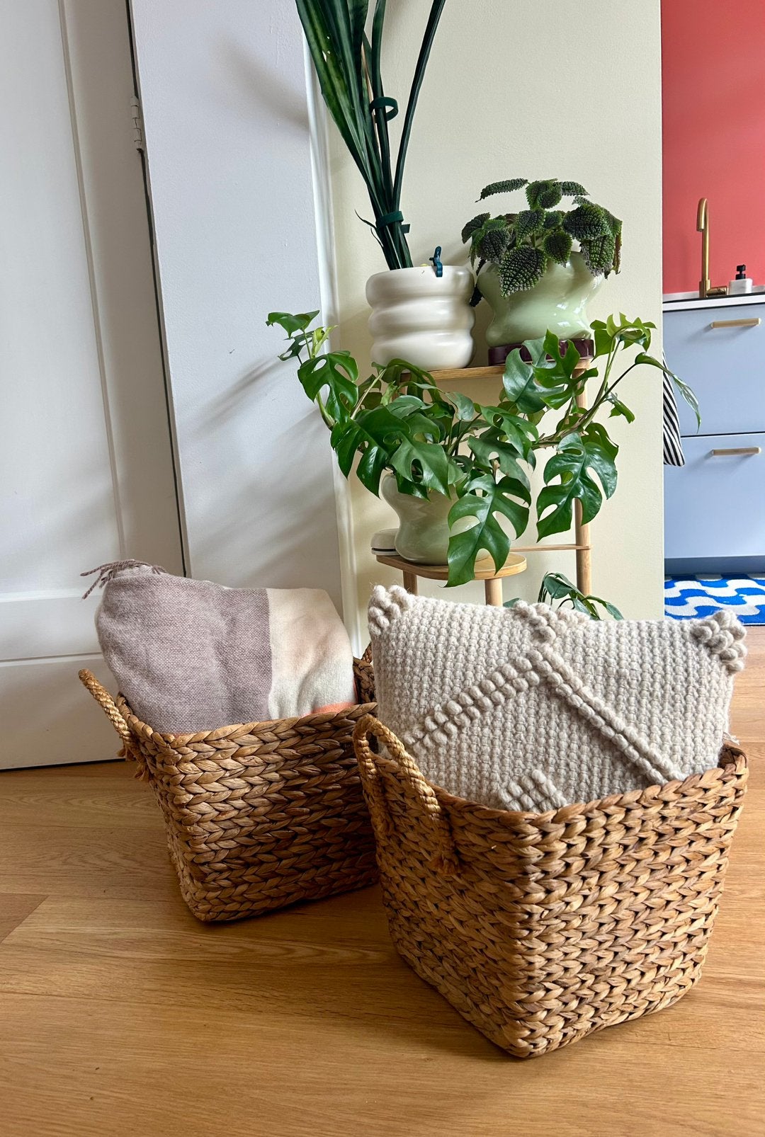 2 manden waterhyacint | 25 cm | Vierkante rotan opbergmand, Mand, Vierkant, Ophalen of Verzenden, Zo goed als nieuw