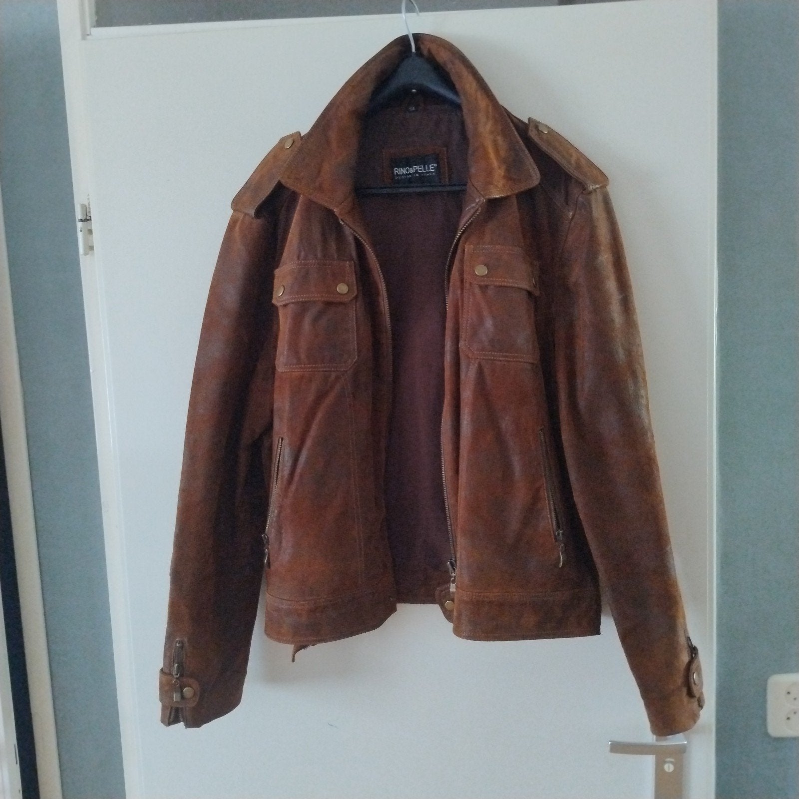 Top Merk Leder Suède Jas Heren Italiaans Design Maat 54, Ophalen of Verzenden, Zo goed als nieuw, Maat 52/54 (L), Bruin